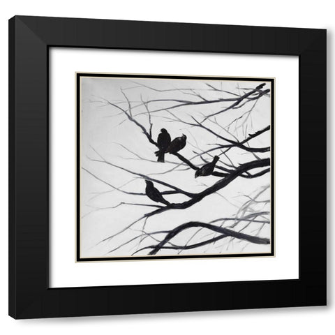 Birds and Branches Silhouette Black Modern Wood Framed Art Print with Double Matting by Atelier B Art Studio