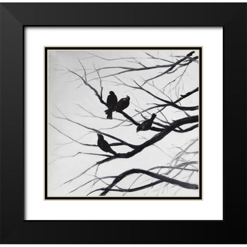 Birds and Branches Silhouette Black Modern Wood Framed Art Print with Double Matting by Atelier B Art Studio