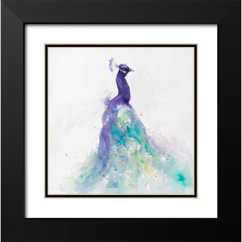 Abstract Peacock in Watercolor Black Modern Wood Framed Art Print with Double Matting by Atelier B Art Studio
