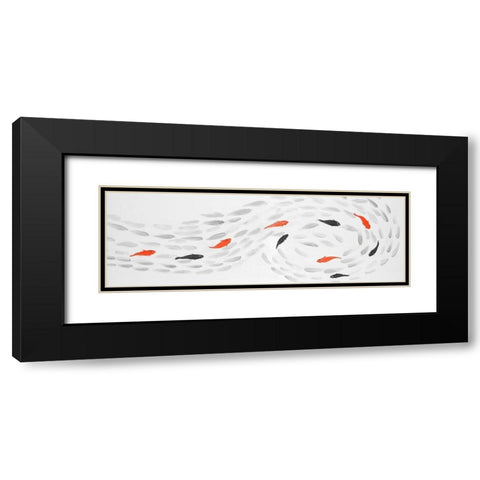 SWIMMING FISH SWIRL Black Modern Wood Framed Art Print with Double Matting by Atelier B Art Studio