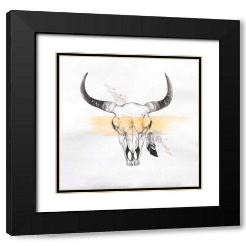 Head Skull of Bull in Watercolor Black Modern Wood Framed Art Print with Double Matting by Atelier B Art Studio