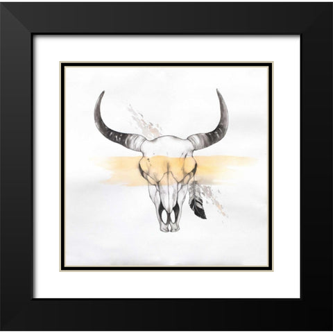 Head Skull of Bull in Watercolor Black Modern Wood Framed Art Print with Double Matting by Atelier B Art Studio