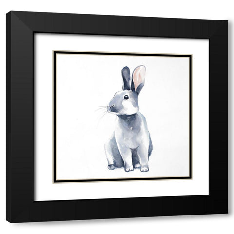 Curious Rex Rabbit Black Modern Wood Framed Art Print with Double Matting by Atelier B Art Studio