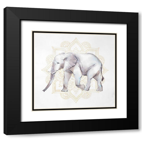 ELEPHANT ON MANDALAS Black Modern Wood Framed Art Print with Double Matting by Atelier B Art Studio