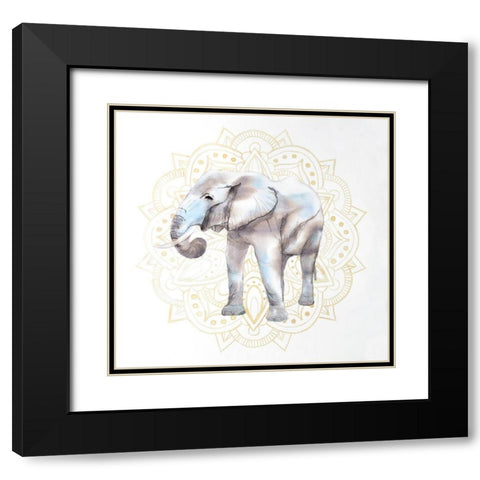 ELEPHANT ON MANDALAS PATERN Black Modern Wood Framed Art Print with Double Matting by Atelier B Art Studio