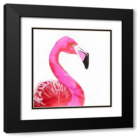 WATERCOLOR PROUD FLAMINGO PROFILE Black Modern Wood Framed Art Print with Double Matting by Atelier B Art Studio