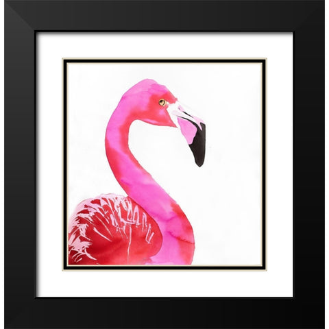 WATERCOLOR PROUD FLAMINGO PROFILE Black Modern Wood Framed Art Print with Double Matting by Atelier B Art Studio