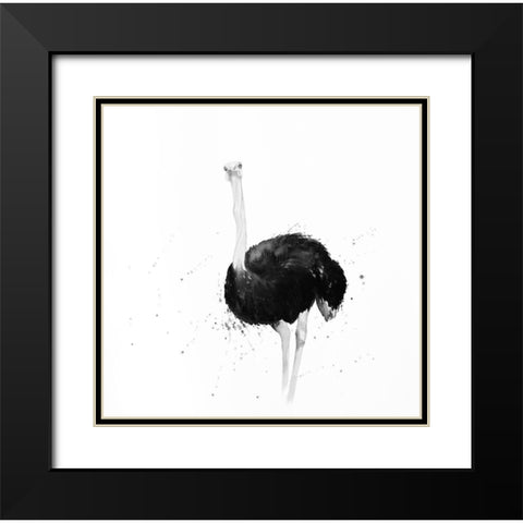 OSTRICH IN WATERCOLOR Black Modern Wood Framed Art Print with Double Matting by Atelier B Art Studio