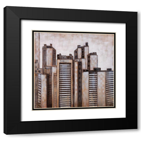STRIPED SKYSCRAPERS Black Modern Wood Framed Art Print with Double Matting by Atelier B Art Studio