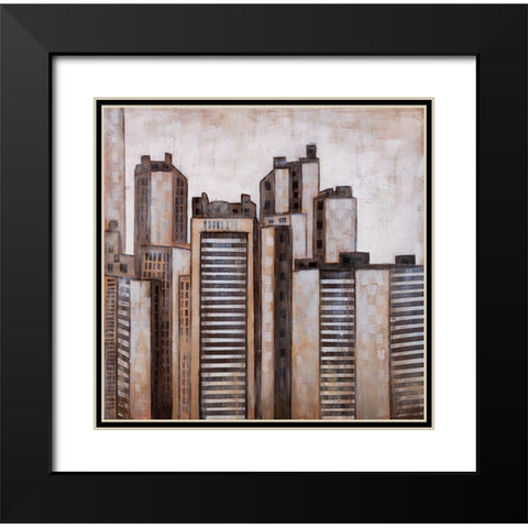 STRIPED SKYSCRAPERS Black Modern Wood Framed Art Print with Double Matting by Atelier B Art Studio