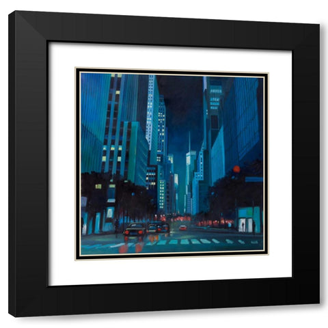 Evening in Manhattan, New-York Black Modern Wood Framed Art Print with Double Matting by Atelier B Art Studio