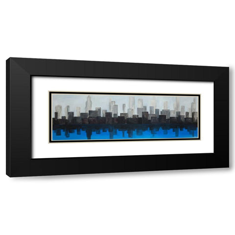 Blue City Black Modern Wood Framed Art Print with Double Matting by Atelier B Art Studio