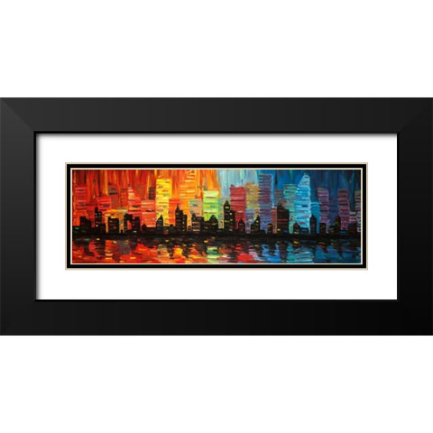 Colorful Cityscape Black Modern Wood Framed Art Print with Double Matting by Atelier B Art Studio