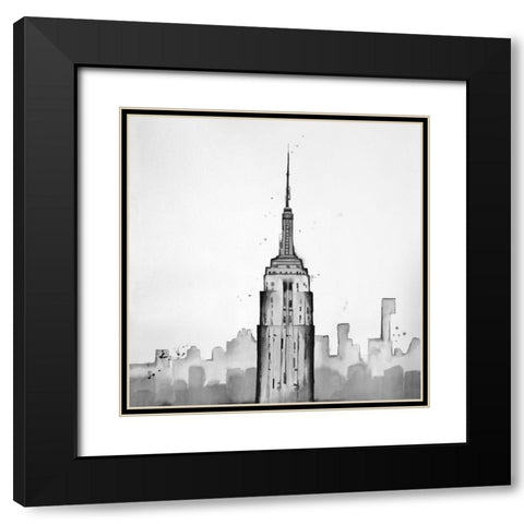 Grayscale Empire State Building Black Modern Wood Framed Art Print with Double Matting by Atelier B Art Studio