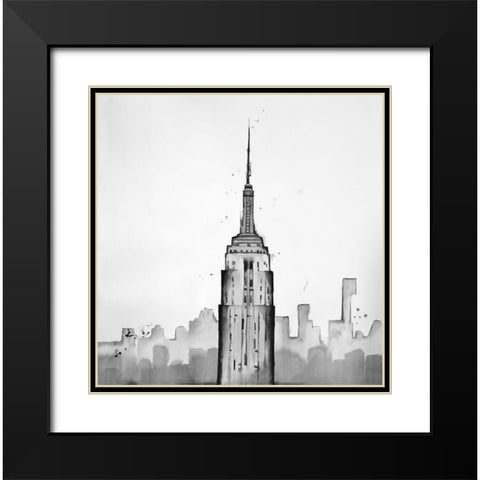 Grayscale Empire State Building Black Modern Wood Framed Art Print with Double Matting by Atelier B Art Studio