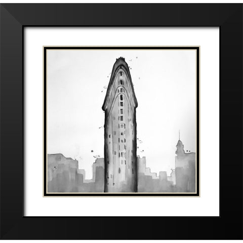 New York City Flatiron Building Black Modern Wood Framed Art Print with Double Matting by Atelier B Art Studio