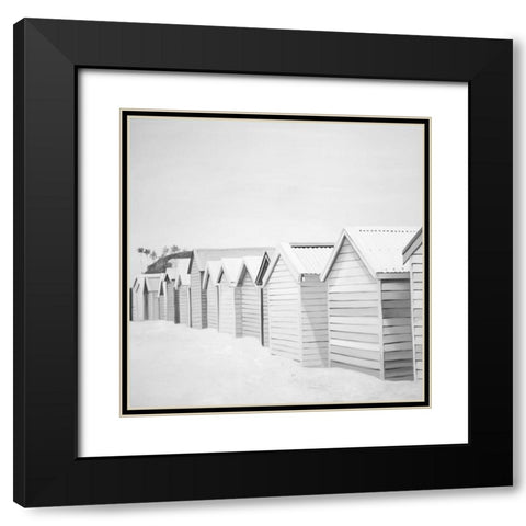 BEACH CABINS Black Modern Wood Framed Art Print with Double Matting by Atelier B Art Studio