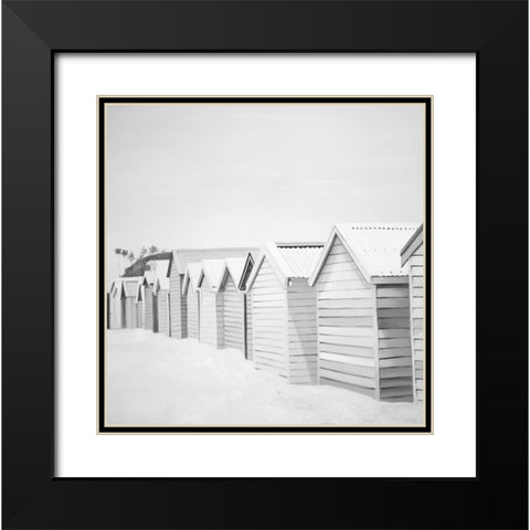 BEACH CABINS Black Modern Wood Framed Art Print with Double Matting by Atelier B Art Studio
