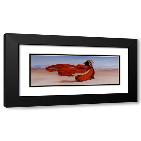 Woman Long Red Dress in the Desert Black Modern Wood Framed Art Print with Double Matting by Atelier B Art Studio