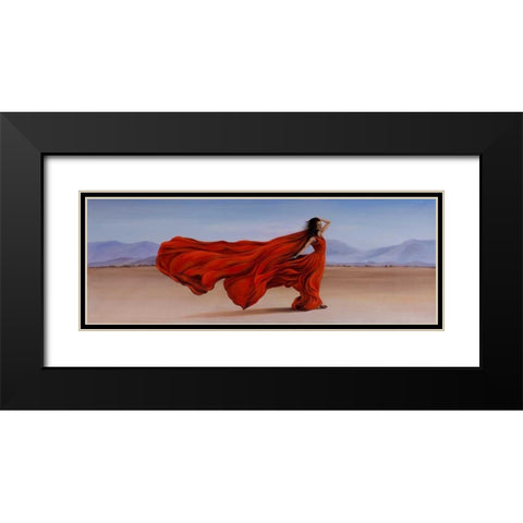 Woman Red Dress in the Desert Black Modern Wood Framed Art Print with Double Matting by Atelier B Art Studio