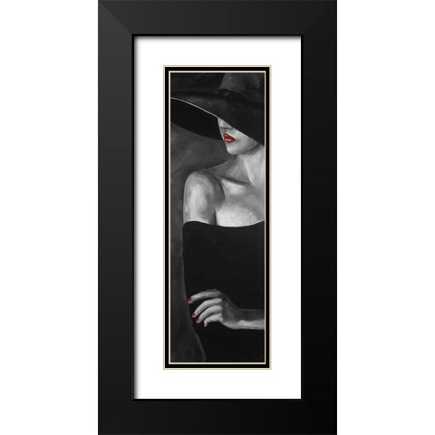 Mysterious Woman with a Hat Black Modern Wood Framed Art Print with Double Matting by Atelier B Art Studio