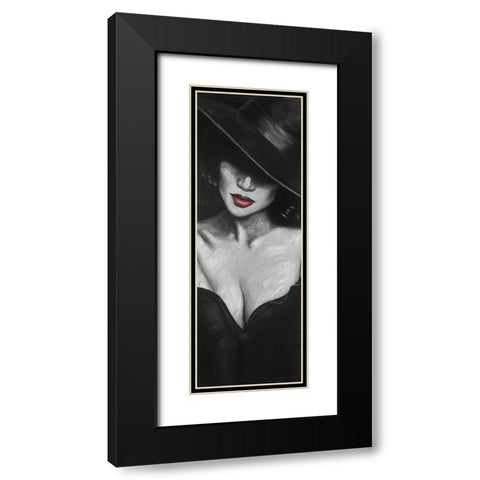 Mysterious Red Lips Lady Black Modern Wood Framed Art Print with Double Matting by Atelier B Art Studio
