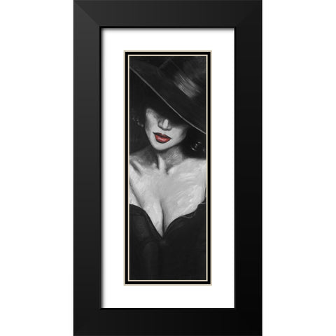 Mysterious Red Lips Lady Black Modern Wood Framed Art Print with Double Matting by Atelier B Art Studio