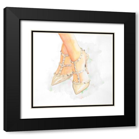 STUDDED HIGH HEELS Black Modern Wood Framed Art Print with Double Matting by Atelier B Art Studio