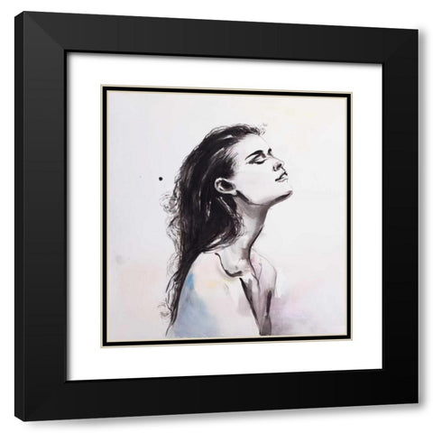 Watercolor Beautiful Woman with Raven Hair Black Modern Wood Framed Art Print with Double Matting by Atelier B Art Studio
