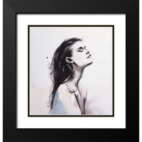 Watercolor Beautiful Woman with Raven Hair Black Modern Wood Framed Art Print with Double Matting by Atelier B Art Studio