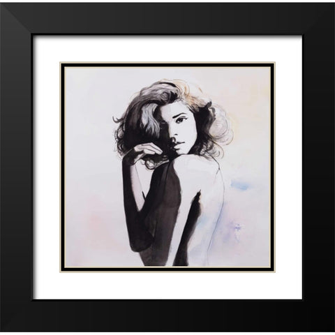 Watercolor Beautiful Young Woman Black Modern Wood Framed Art Print with Double Matting by Atelier B Art Studio