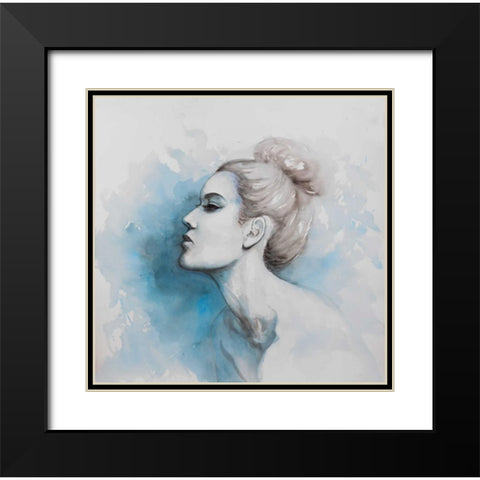 Watercolor Abstract Girl Profile View Black Modern Wood Framed Art Print with Double Matting by Atelier B Art Studio