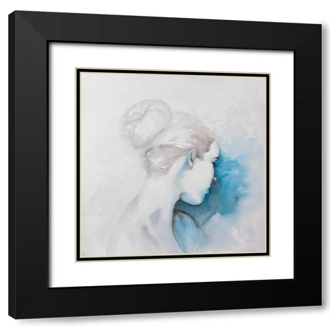 Watercolor Abstract Girl with Hair Bun Black Modern Wood Framed Art Print with Double Matting by Atelier B Art Studio
