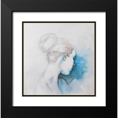 Watercolor Abstract Girl with Hair Bun Black Modern Wood Framed Art Print with Double Matting by Atelier B Art Studio