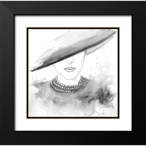 MYSTERIOUS LADY WITH A HAT SKETCH Black Modern Wood Framed Art Print with Double Matting by Atelier B Art Studio