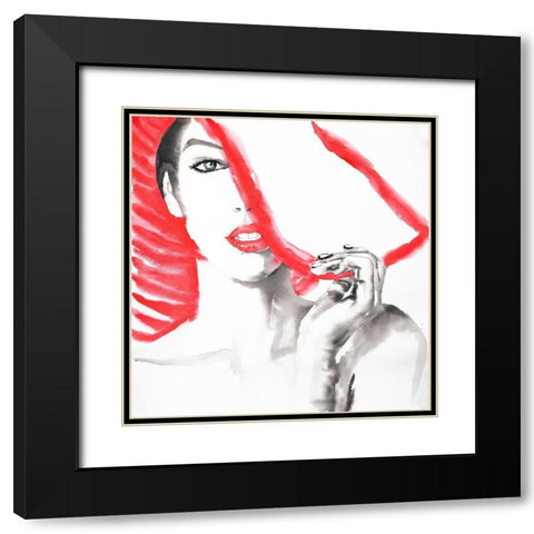 WOMAN WITH BIG HAT Black Modern Wood Framed Art Print with Double Matting by Atelier B Art Studio
