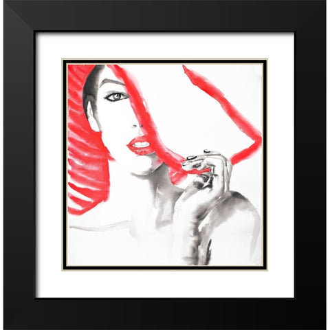 WOMAN WITH BIG HAT Black Modern Wood Framed Art Print with Double Matting by Atelier B Art Studio