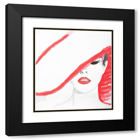 WOMAN WITH A SUMMER HAT Black Modern Wood Framed Art Print with Double Matting by Atelier B Art Studio