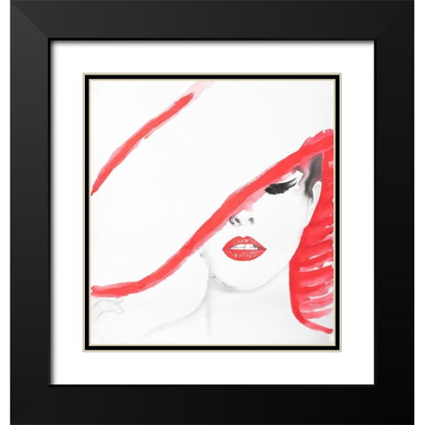 WOMAN WITH A SUMMER HAT Black Modern Wood Framed Art Print with Double Matting by Atelier B Art Studio