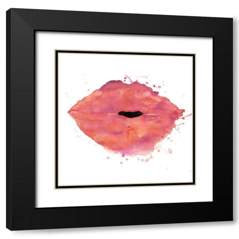 WATERCOLOR PINK LIPSTICK Black Modern Wood Framed Art Print with Double Matting by Atelier B Art Studio