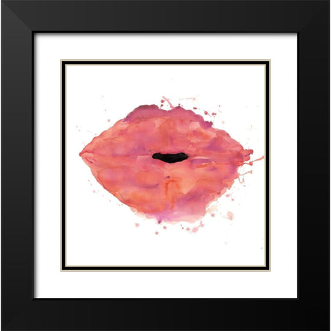 WATERCOLOR PINK LIPSTICK Black Modern Wood Framed Art Print with Double Matting by Atelier B Art Studio
