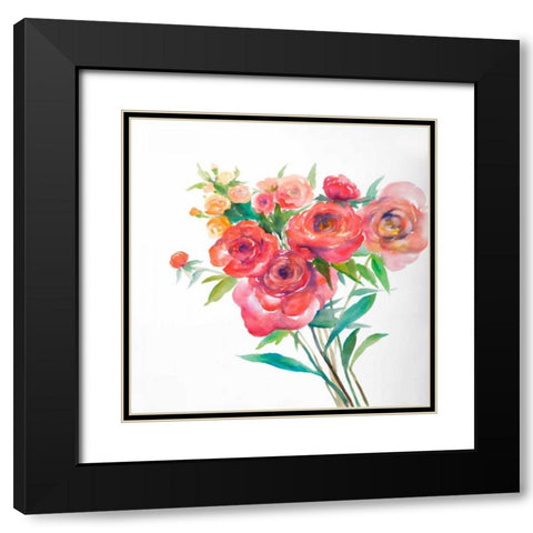 Watercolor Bouquet of Flowers Black Modern Wood Framed Art Print with Double Matting by Atelier B Art Studio