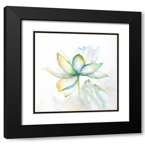 Abstract Lotus Flower Black Modern Wood Framed Art Print with Double Matting by Atelier B Art Studio