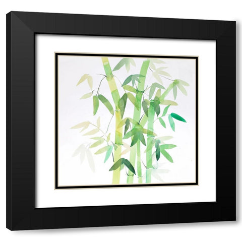 WATERCOLOR BAMBOO WITH LEAVES Black Modern Wood Framed Art Print with Double Matting by Atelier B Art Studio