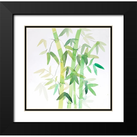 WATERCOLOR BAMBOO WITH LEAVES Black Modern Wood Framed Art Print with Double Matting by Atelier B Art Studio