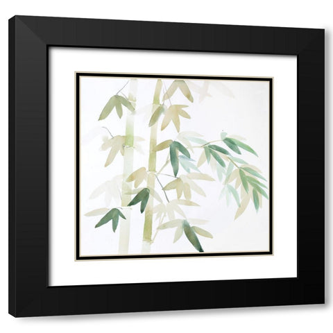 WATERCOLOR BAMBOO LEAVES AND BRANCHES Black Modern Wood Framed Art Print with Double Matting by Atelier B Art Studio
