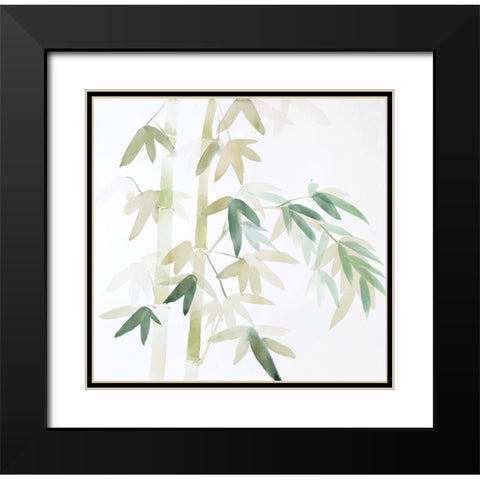 WATERCOLOR BAMBOO LEAVES AND BRANCHES Black Modern Wood Framed Art Print with Double Matting by Atelier B Art Studio