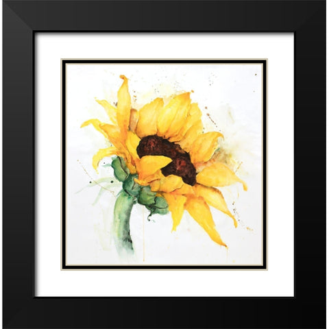 WATERCOLOR SUNFLOWER WITH PAINT SPLASH Black Modern Wood Framed Art Print with Double Matting by Atelier B Art Studio