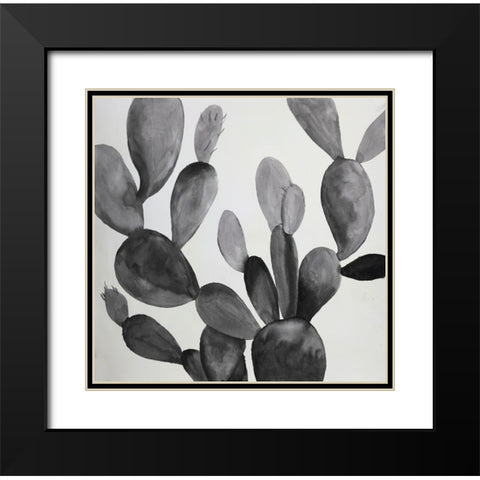GRAYSCALE CACTUS Black Modern Wood Framed Art Print with Double Matting by Atelier B Art Studio
