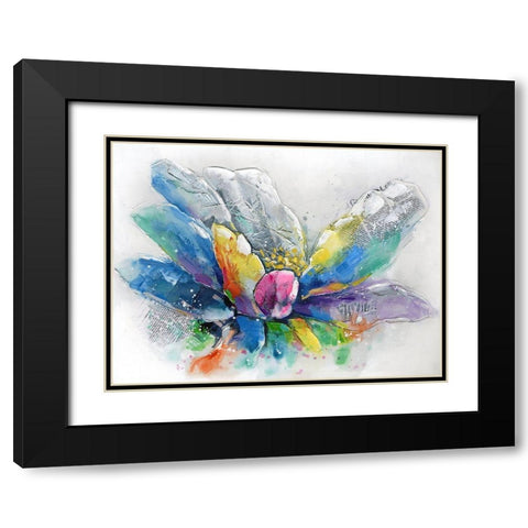 ABSTRACT FLOWER WITH NEWSPAPER Black Modern Wood Framed Art Print with Double Matting by Atelier B Art Studio